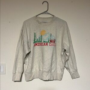 American Eagle crew neck fleece Top in Cream